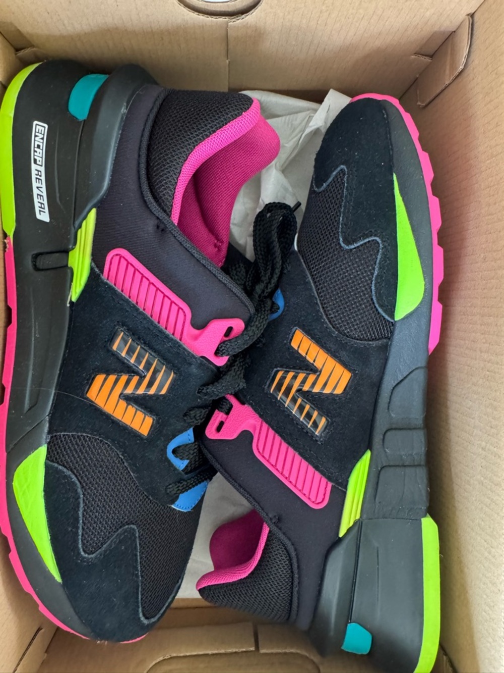 New Balance Black Sneakers with Pink, Neon Green & Orange Accents
